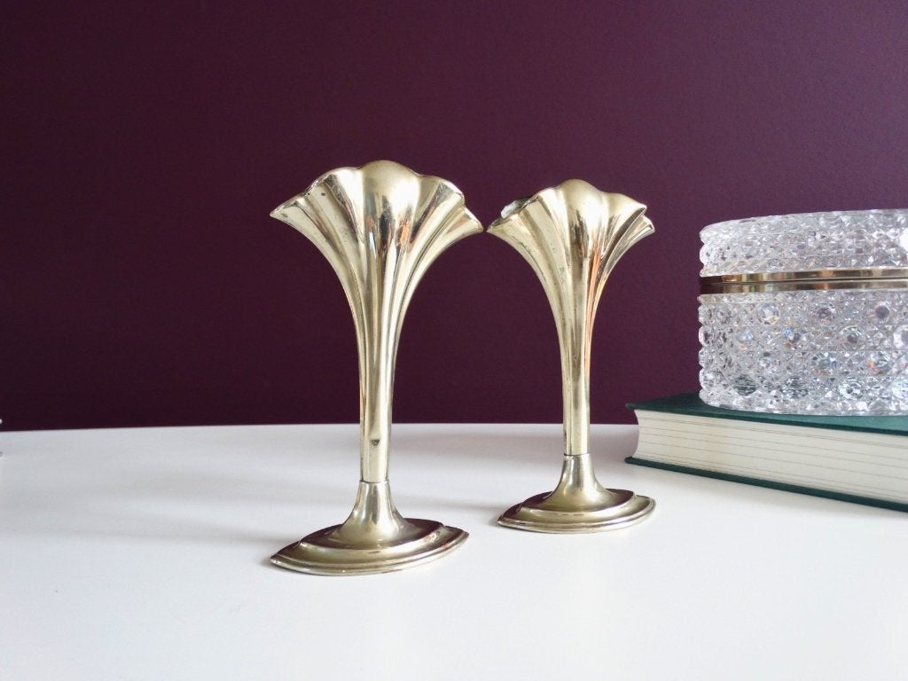 Vintage EPNS vaasjes (2) - Art Deco style, Gebruikt, Ophalen of Verzenden, Metaal, 19 cm