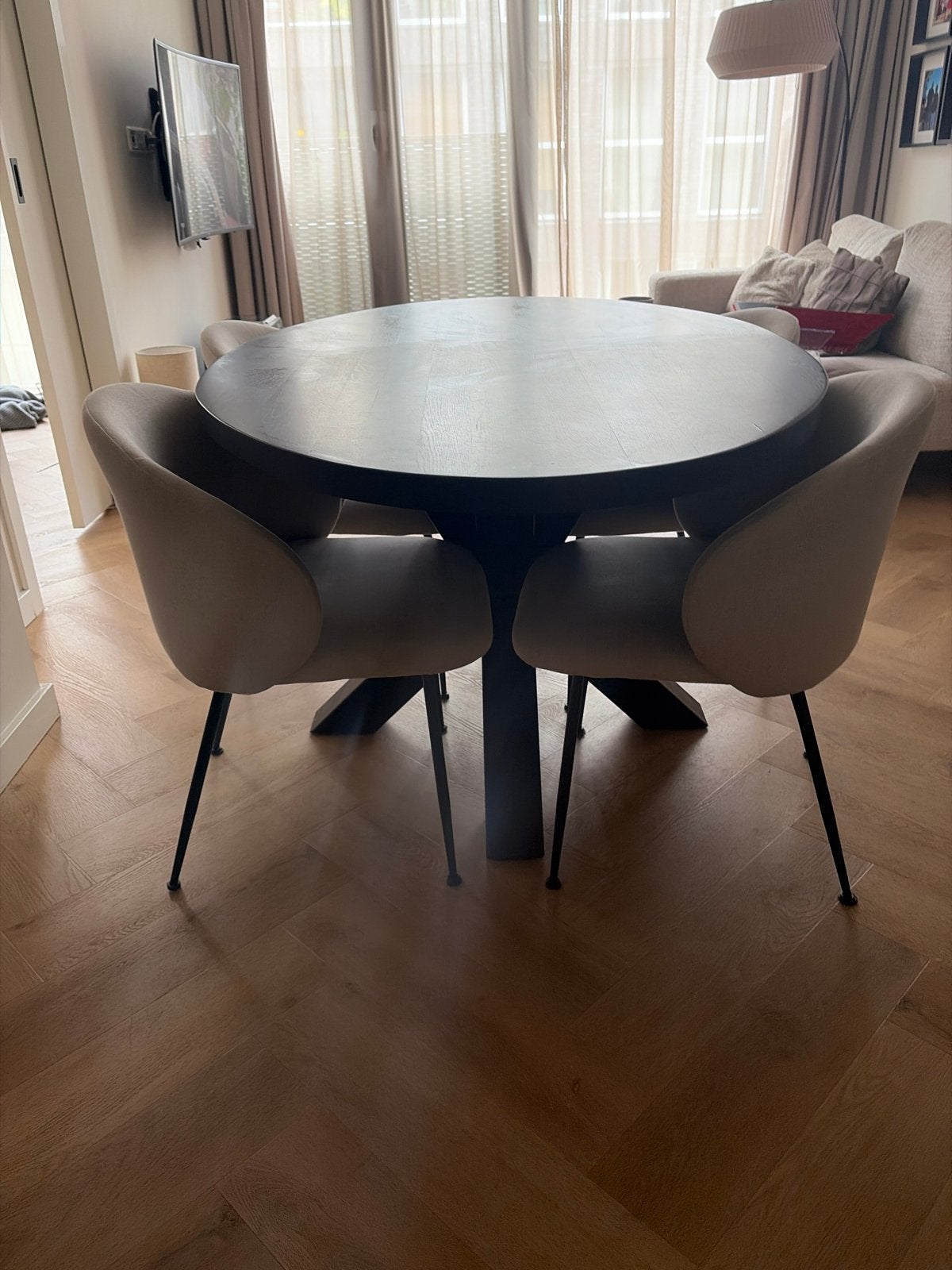 Ovale eettafel 160x100 cm met houten blad en spinpoot, Huis en Inrichting, Tafels | Eettafels, Ophalen, 50 tot 100 cm, Zo goed als nieuw