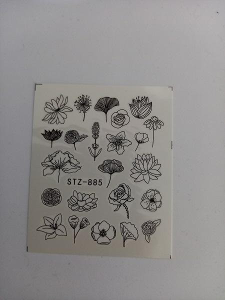 Velletje nagel water decals stickers STZ-885 bloemen zwart, Verzenden, Zwart, Nieuw, Handen en Nagels