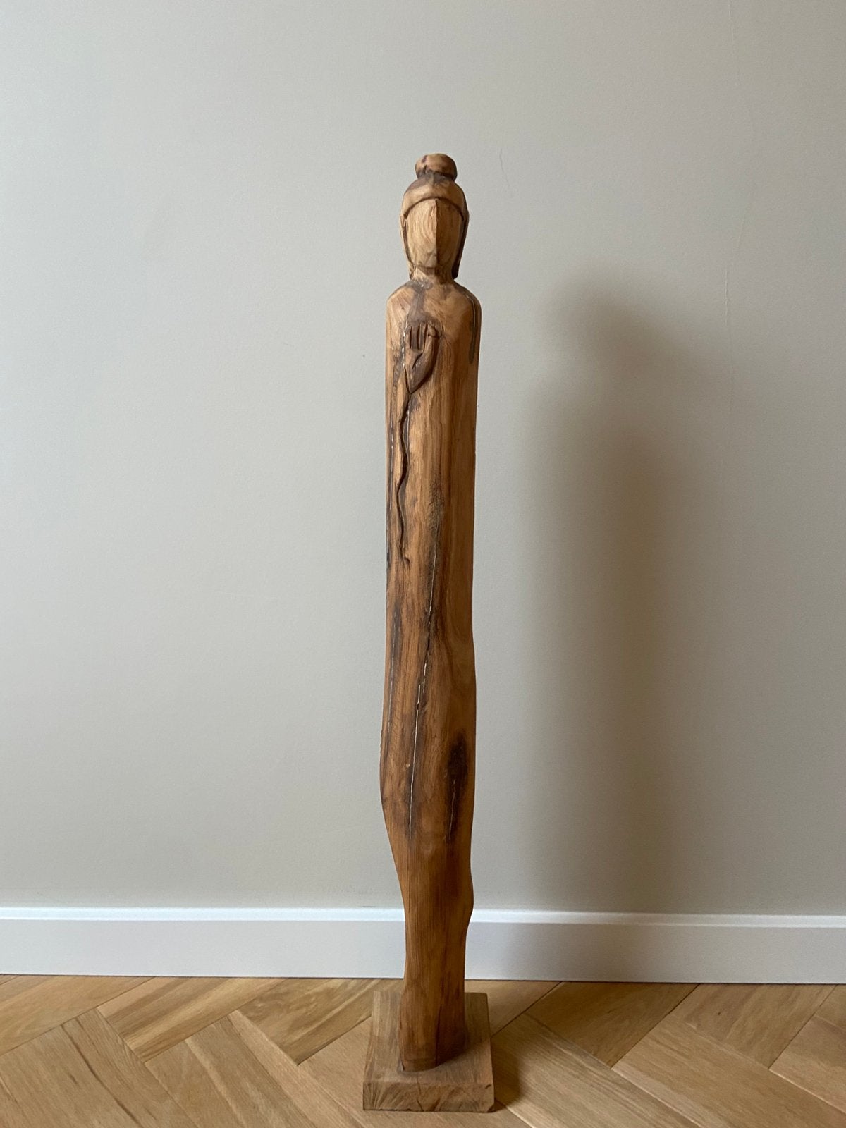 Slanke houten boedhha sculptuur, Ophalen, Overige onderwerpen, 50 - 100 cm, Handgemaakt