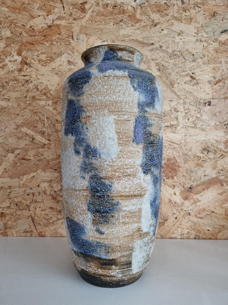 carstens fat lava vaas west germany 45 cm, Gebruikt, Blauw, Aardewerk of Porselein, Ophalen of Verzenden
