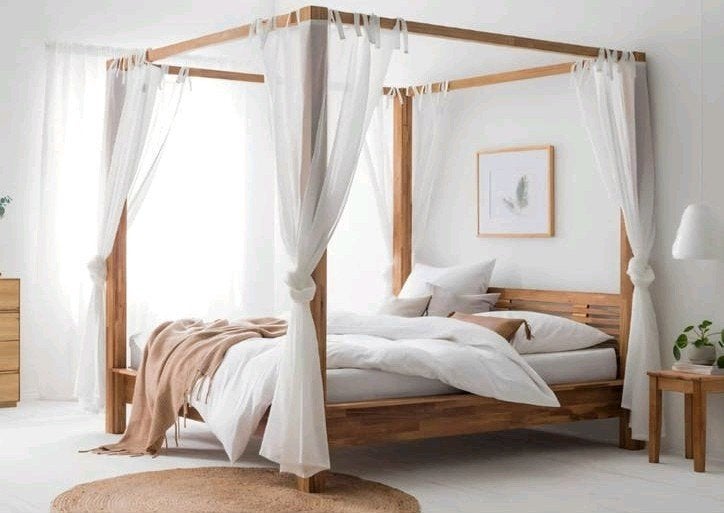 Hemelbed Lisa van Home24 met matras van IKEA, Ophalen, Bruin, 210 cm, Tweepersoons