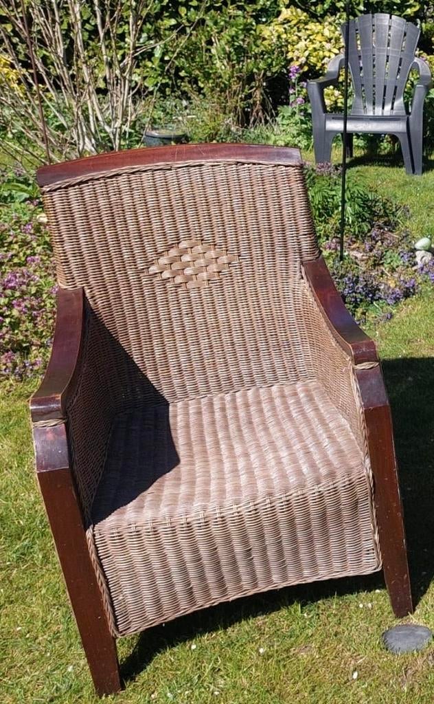 Koloniale rieten fauteuil teab, Ophalen, Gebruikt, 75 tot 100 cm, 50 tot 75 cm