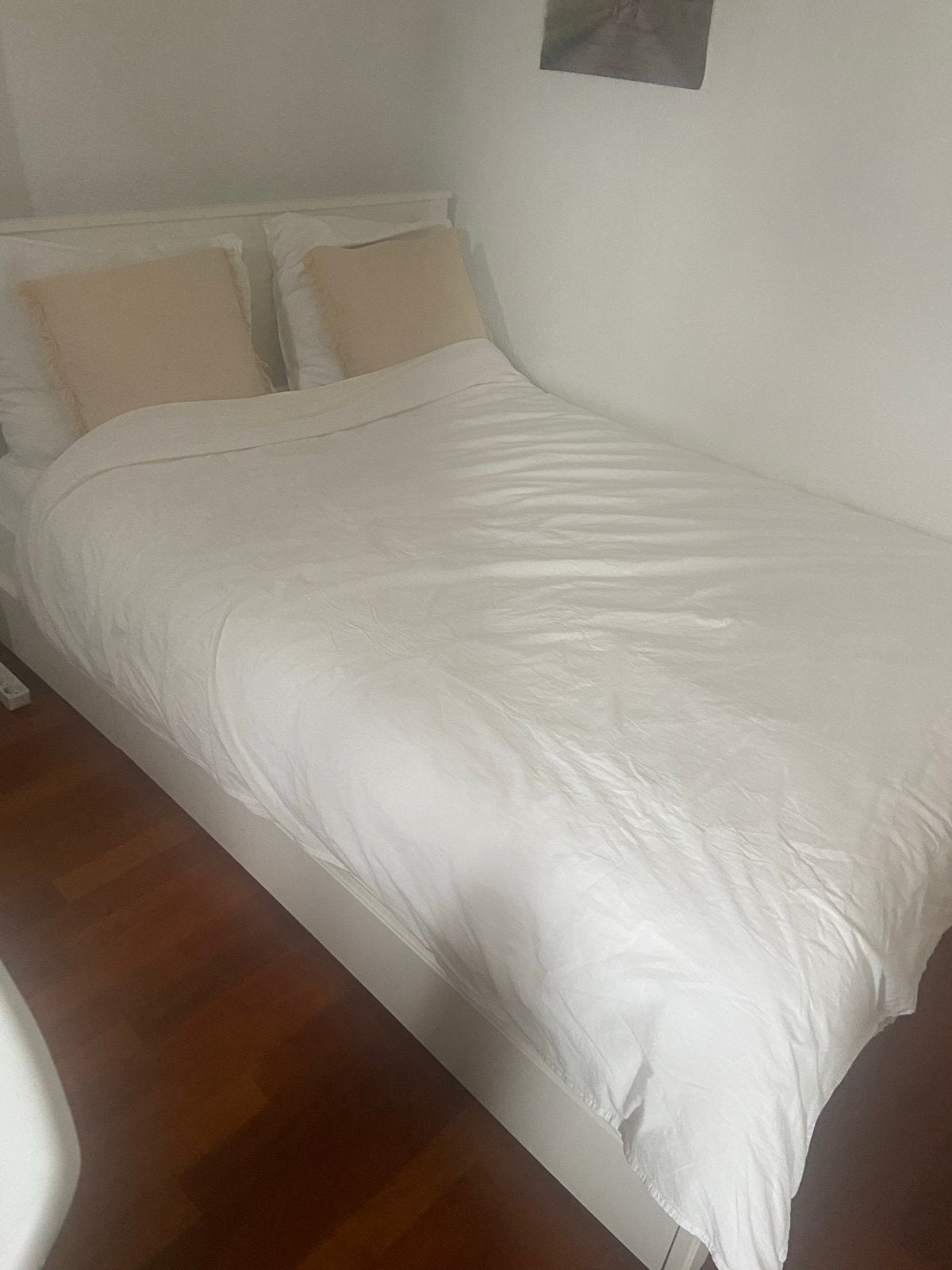 Wit tweepersoonsbed met opbergruimte, Huis en Inrichting, Slaapkamer | Bedden, Ophalen, Gebruikt, Wit, Tweepersoons