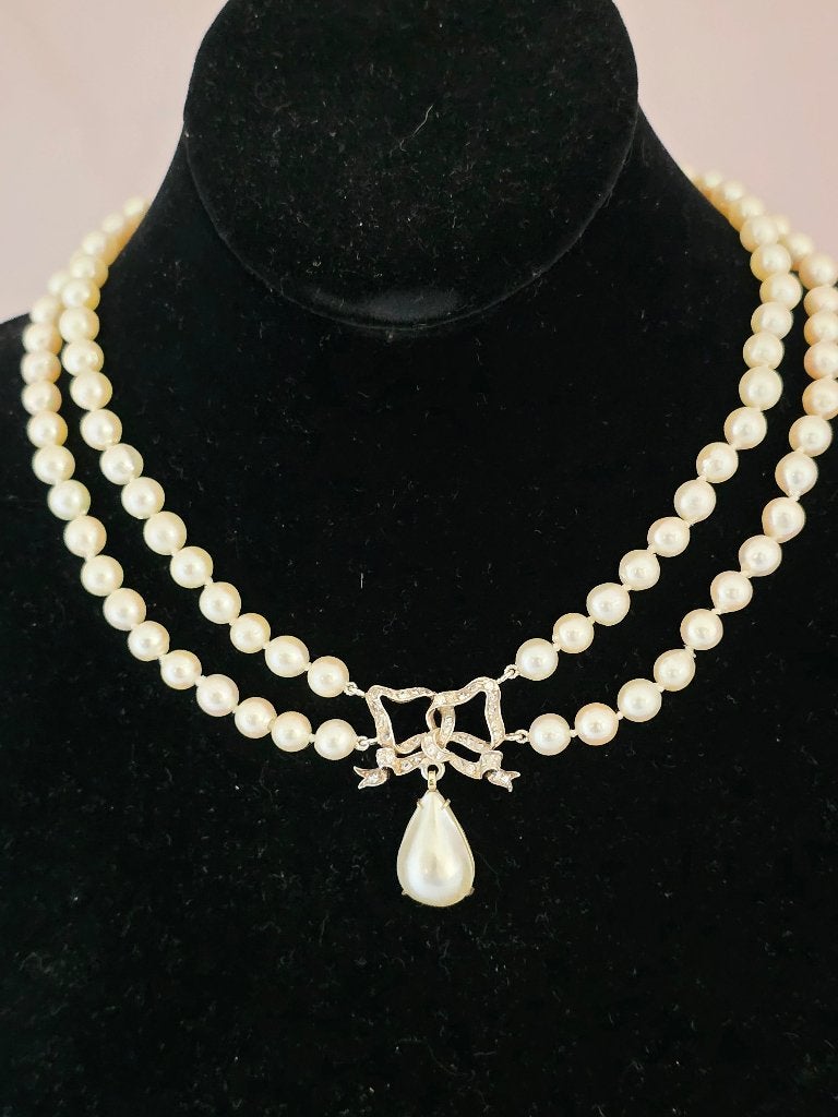 Chocker met 19 eeuw middenstuk en 2 rijen van Akoya pearls, Sieraden, Tassen en Uiterlijk, Ophalen of Verzenden, Goud, Ketting