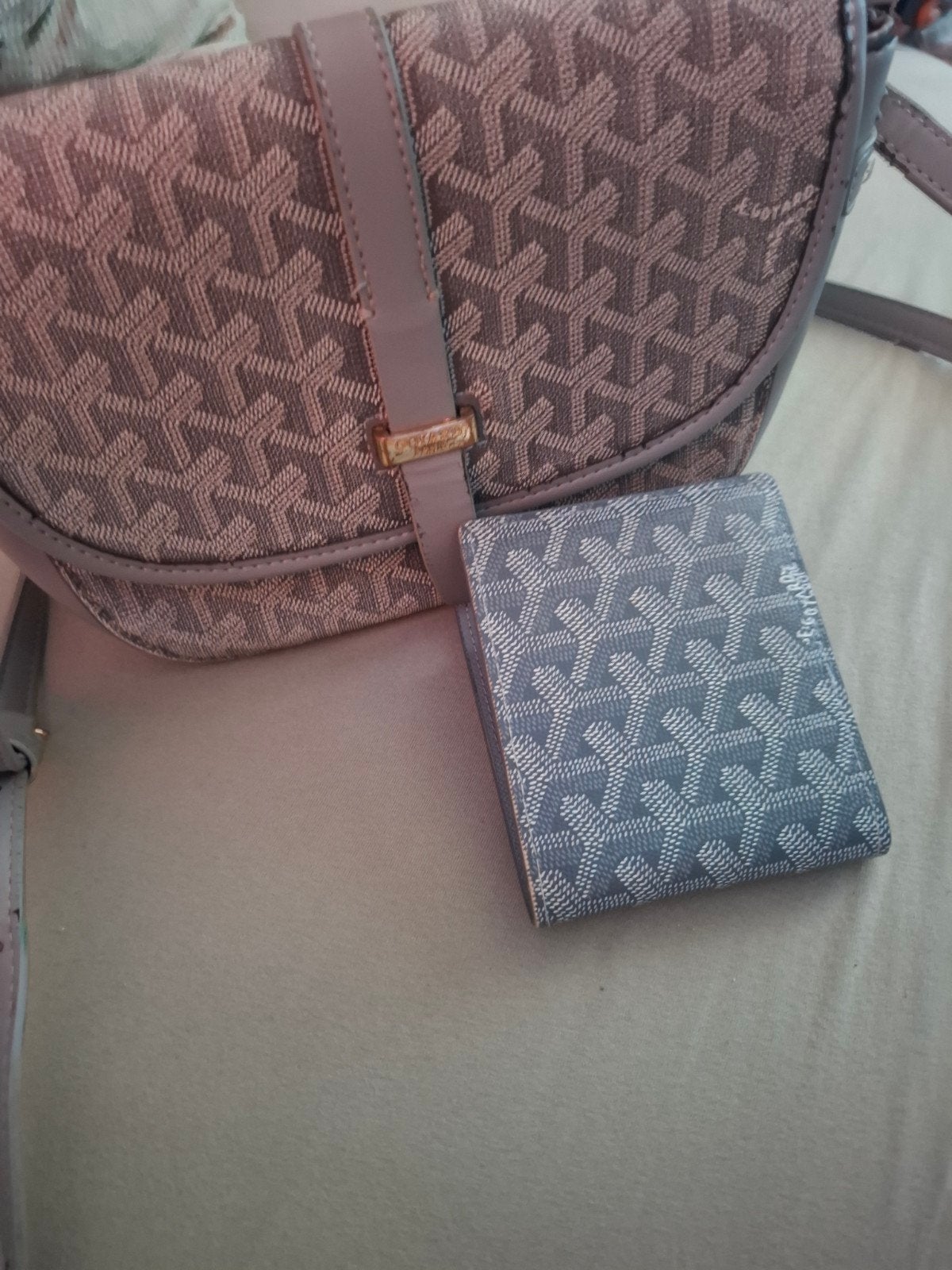 Goyard schoudertas en portemonnee set - Grijs, Ophalen of Verzenden, Gebruikt, Grijs, Schoudertasje
