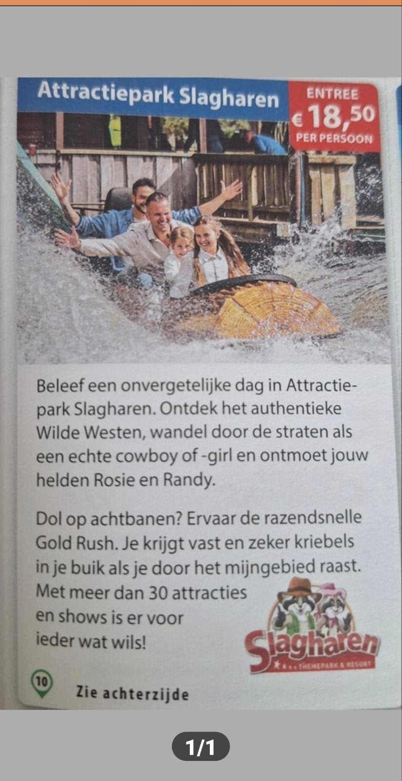 Attractiepark Slagharen 18.50 pp, Drie personen of meer, Kortingskaart