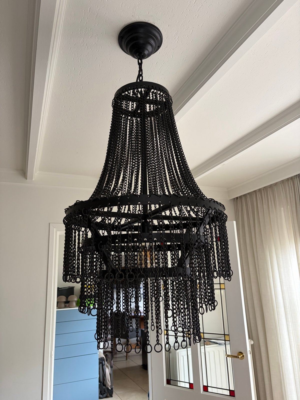 Zwarte metalen hanglamp met kettingen, Ophalen, Zo goed als nieuw, Metaal