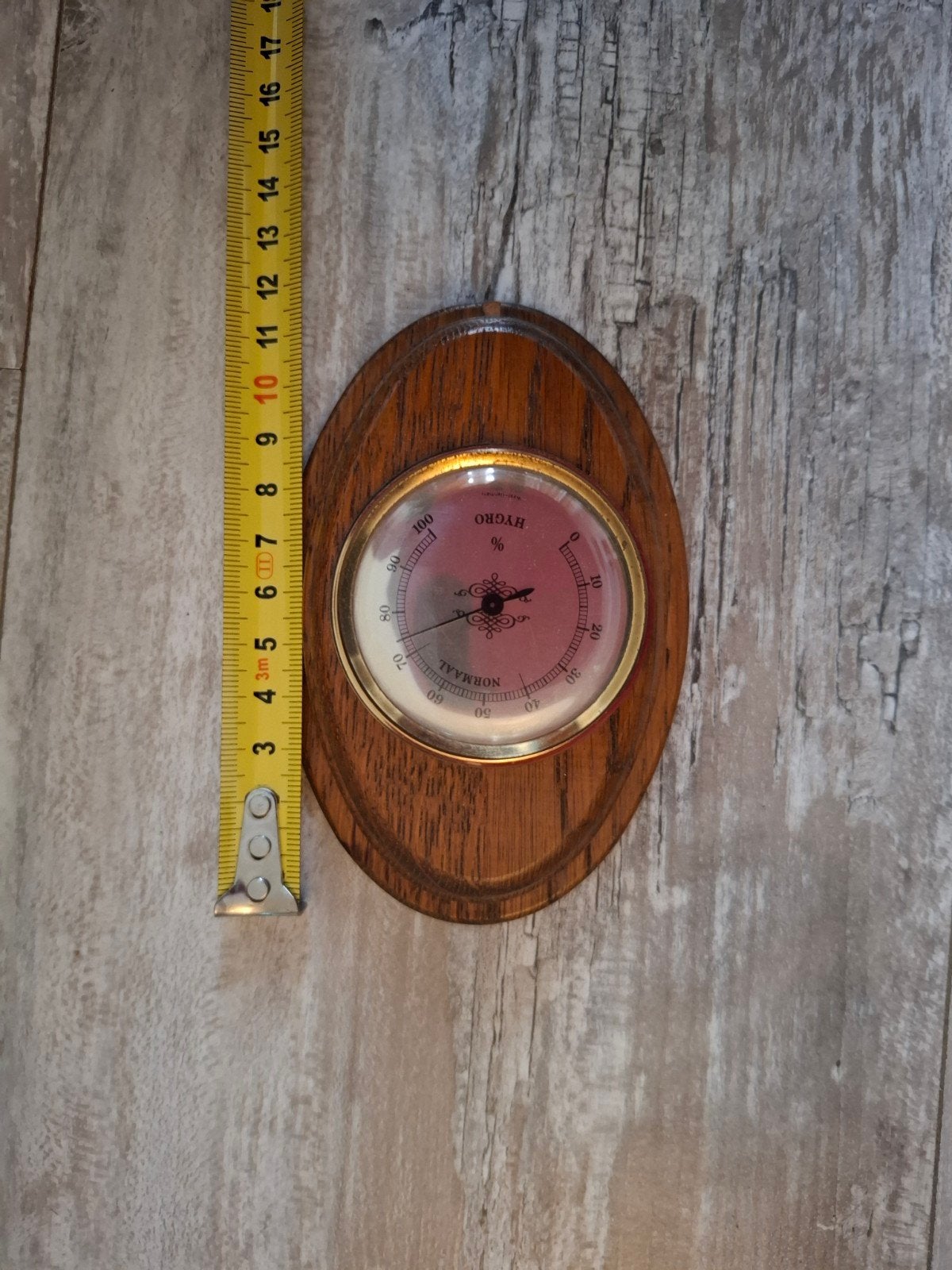 Vintage Hygrometer op Houten Plaat - Nauwkeurige Vochtmeter, Ophalen of Verzenden, Gebruikt, Weerstation