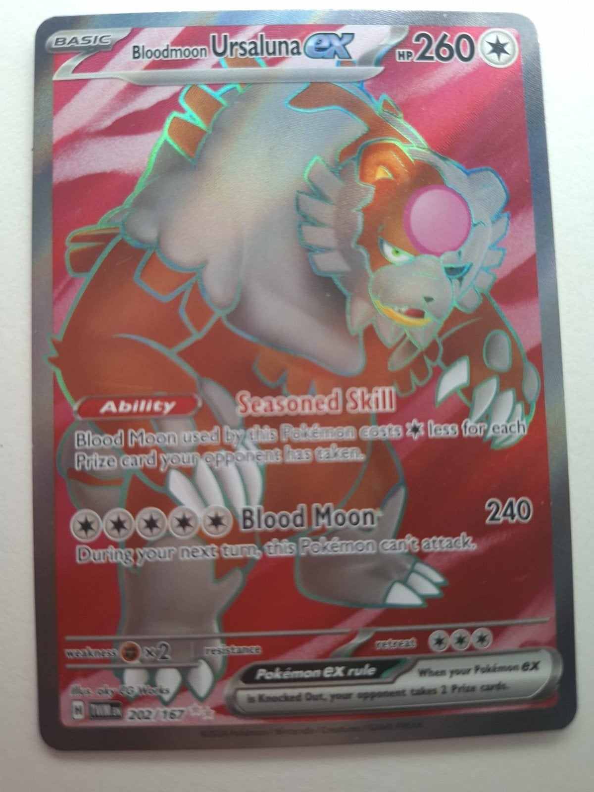 Pokémon Bloodmoon Ursaluna ex 260 HP Foil Kaart, Ophalen of Verzenden, Zo goed als nieuw, Losse kaart, Foil
