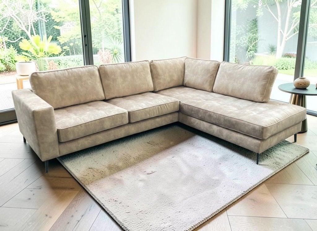 Hoekbank Veerle velvet stof leverkleur, 250 tot 300 cm, Nieuw, 75 tot 100 cm, Ophalen of Verzenden