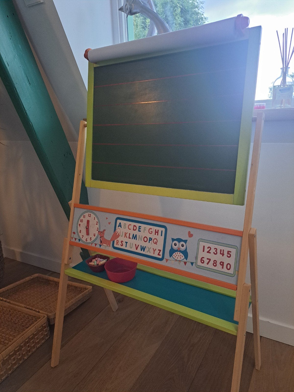 Houten schoolbord en whirebord met magneten en tekenpapier, Kinderen en Baby's, Ophalen, Zo goed als nieuw, Knutselen