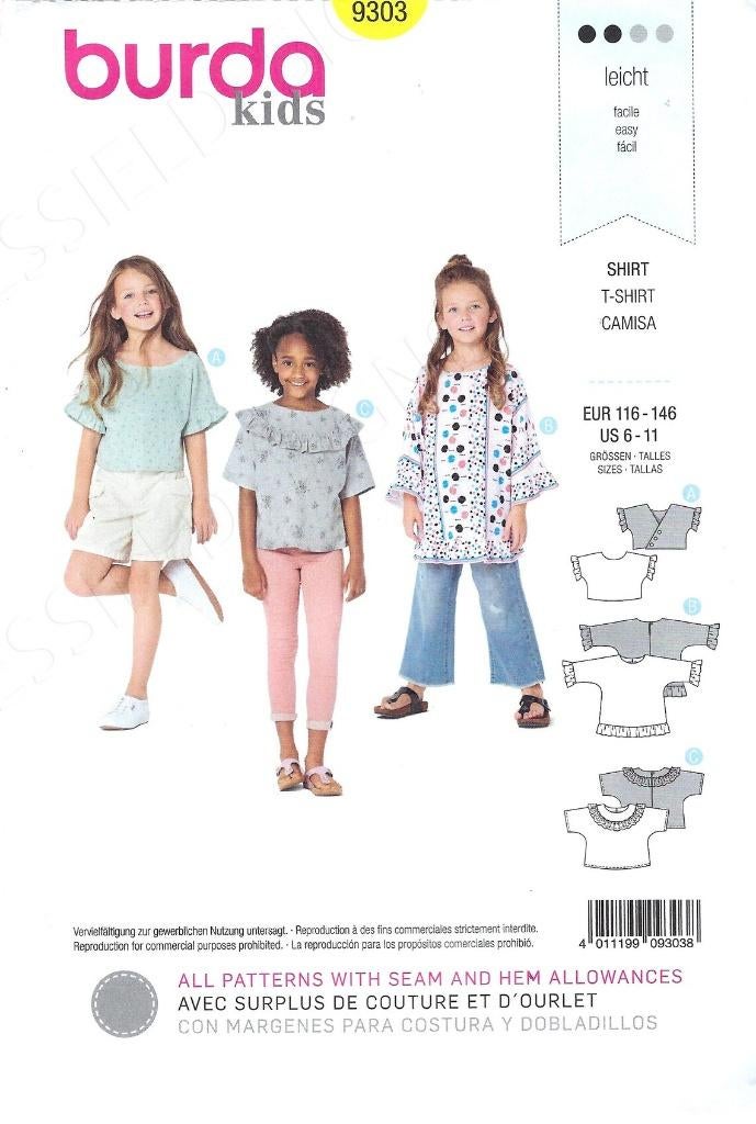 Burda Naaipatroon 9303 - T-shirt Meisje, Kind, Nieuw, Trui, Burda
