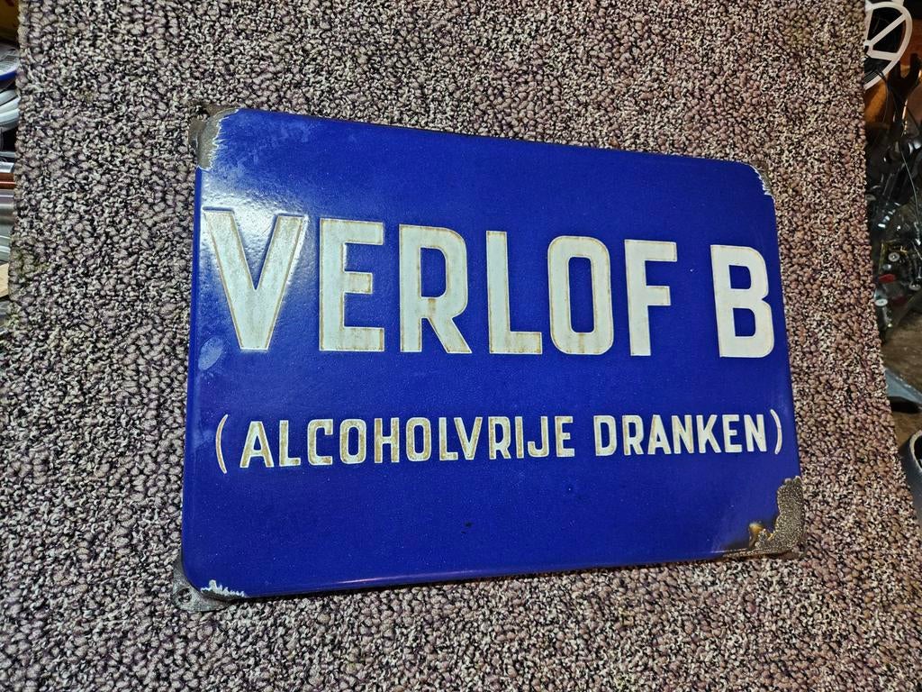 Verlof b emaille, Verzamelen, Biermerken, Ophalen of Verzenden, Reclamebord, Plaat of Schild, Overige merken