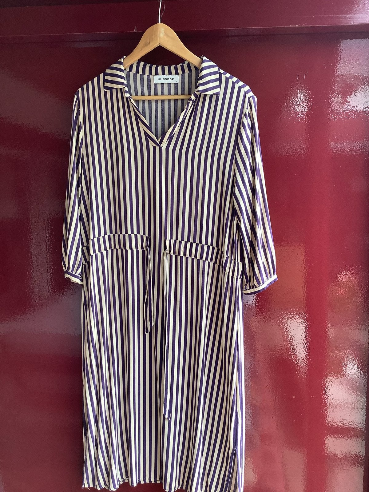 Gestreepte jurk in blauw en beige, maat XL Inshape., Paars, Maat 46/48 (XL) of groter, Ophalen of Verzenden, Zo goed als nieuw