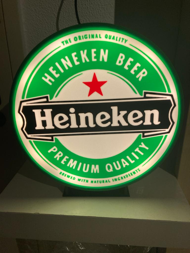 Heineken LED USB-C Reclamebord - Lichtgevend Logo, Verzenden, Zo goed als nieuw, Reclamebord, Plaat of Schild, Heineken