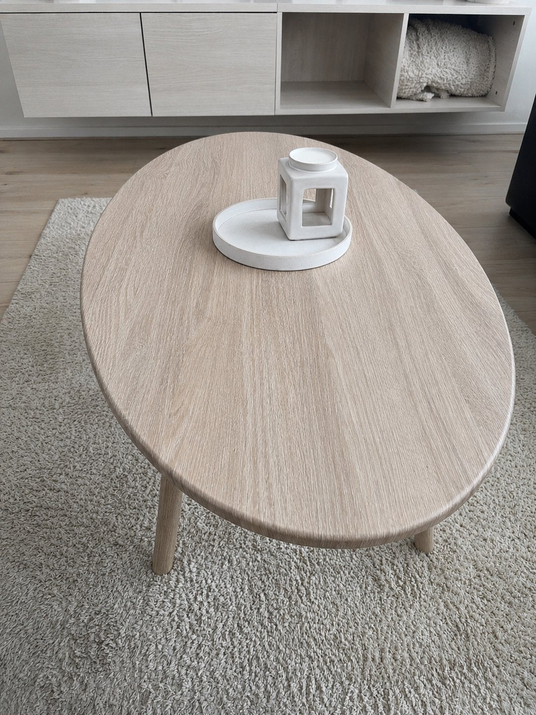 Wabi Sabi Japandi Deens Ovaal Tafel White Wash White Oak, Ophalen, 100 tot 150 cm, 50 tot 100 cm, Zo goed als nieuw