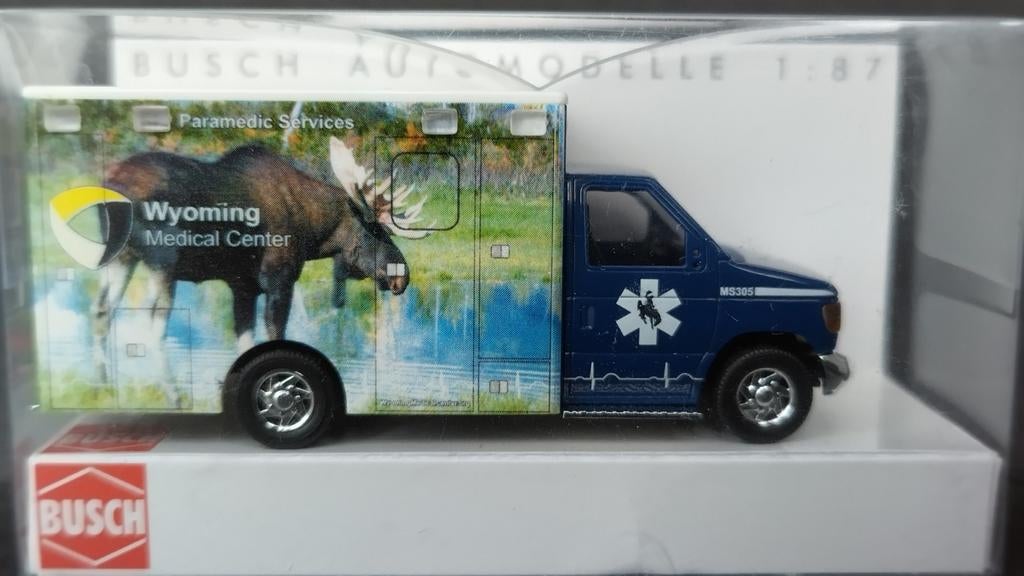 Ford E350 Ambulance Wyoming Moose 1:87 Busch Pol, Overige merken, Auto, Verzenden, Busch Gmbh Co