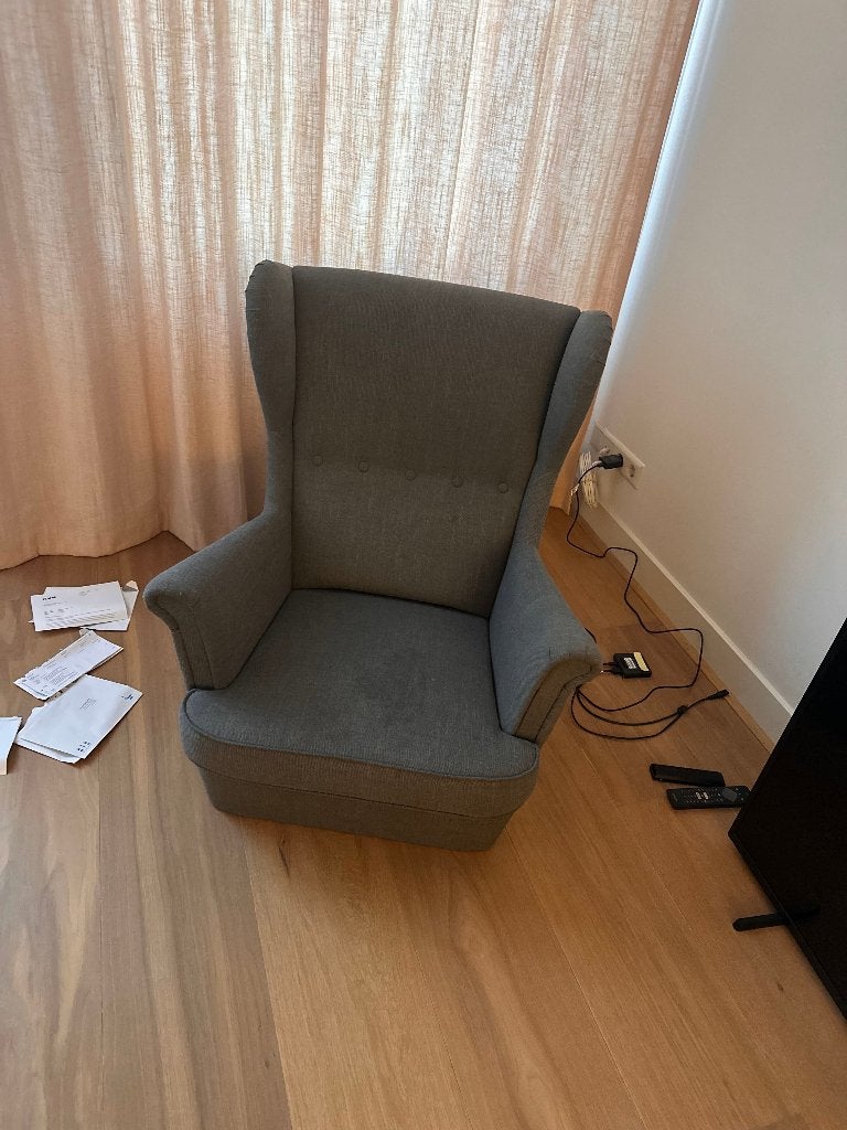 Strandmon Ikea Fauteuil, Huis en Inrichting, Ophalen, Gebruikt, Grijs, 75 tot 100 cm