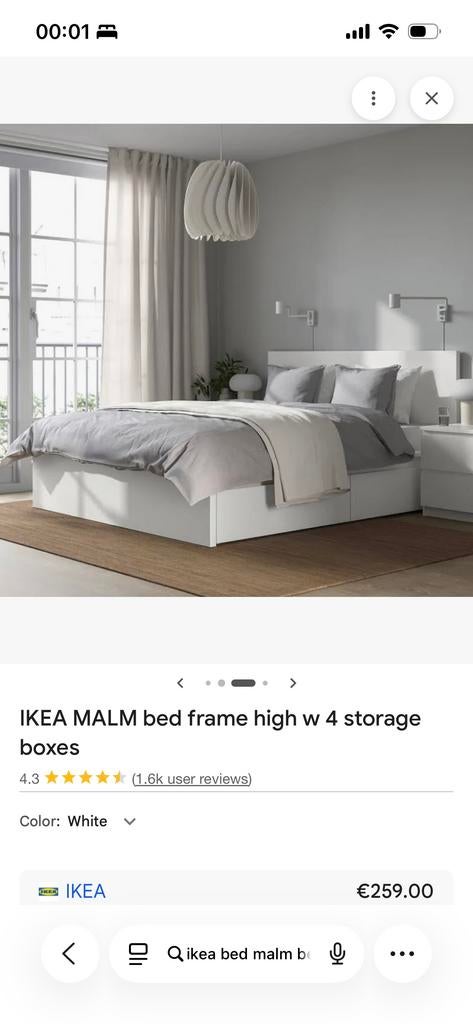 Ikea Malm bed met 4 opberglades, Ophalen, Gebruikt, Wit, Tweepersoons