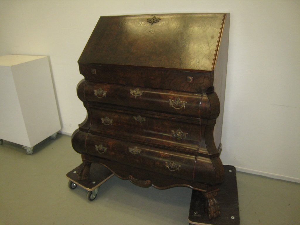 Antieke wortelnoten dubbelgebogen secretaire, Antiek en Kunst