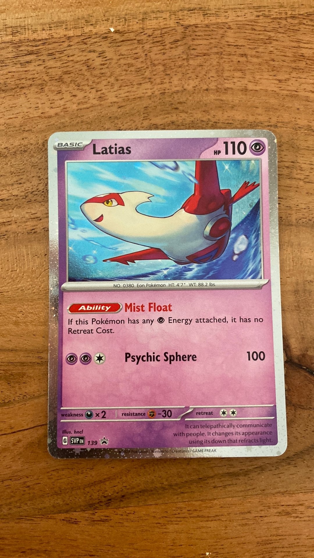 Latias Pokémon kaart - Mist Float Psychic Sphere, Ophalen of Verzenden, Zo goed als nieuw, Losse kaart