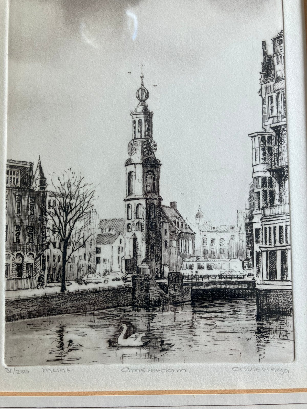 Ets Albertus Wieringa: “Munt” (Amsterdam) - gesigneerd, Antiek en Kunst, Ophalen of Verzenden