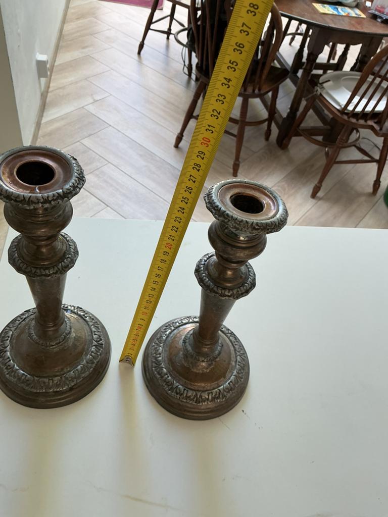 Antieke Engelse Koperen Kandelaars - 27 cm Hoog, Antiek en Kunst, Antiek | Kandelaars, Ophalen, Koper of Brons
