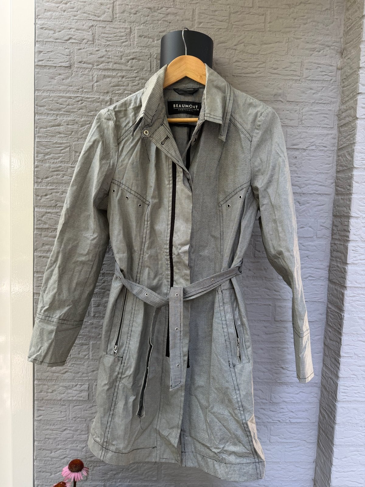 Beaumont Amsterdam Trenchcoat L - Zwart/Wit Pied-de-poule, Ophalen of Verzenden, Zo goed als nieuw, Maat 42/44 (L), Zwart