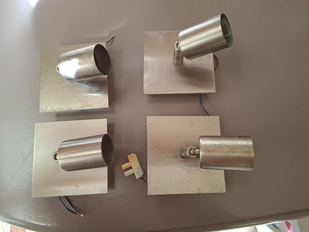 4 Industriële Spotjes - Gebruikt., Ophalen, Halogeen, Gebruikt, Metaal of Aluminium