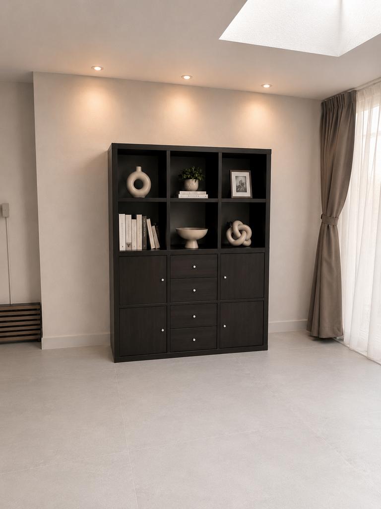 IKEA KALLAX kast set - zwartbruin – 8deuren-2lades, Ophalen, 100 tot 150 cm, 150 tot 200 cm, Zo goed als nieuw