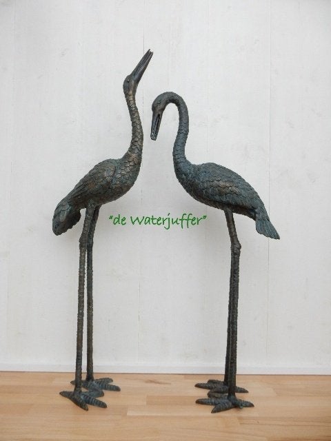 106* Set bronzen kraanvogels (Boven €75 geen verzendkosten), Tuin en Terras, Ophalen of Verzenden, Nieuw, Overige materialen, Dierenbeeld