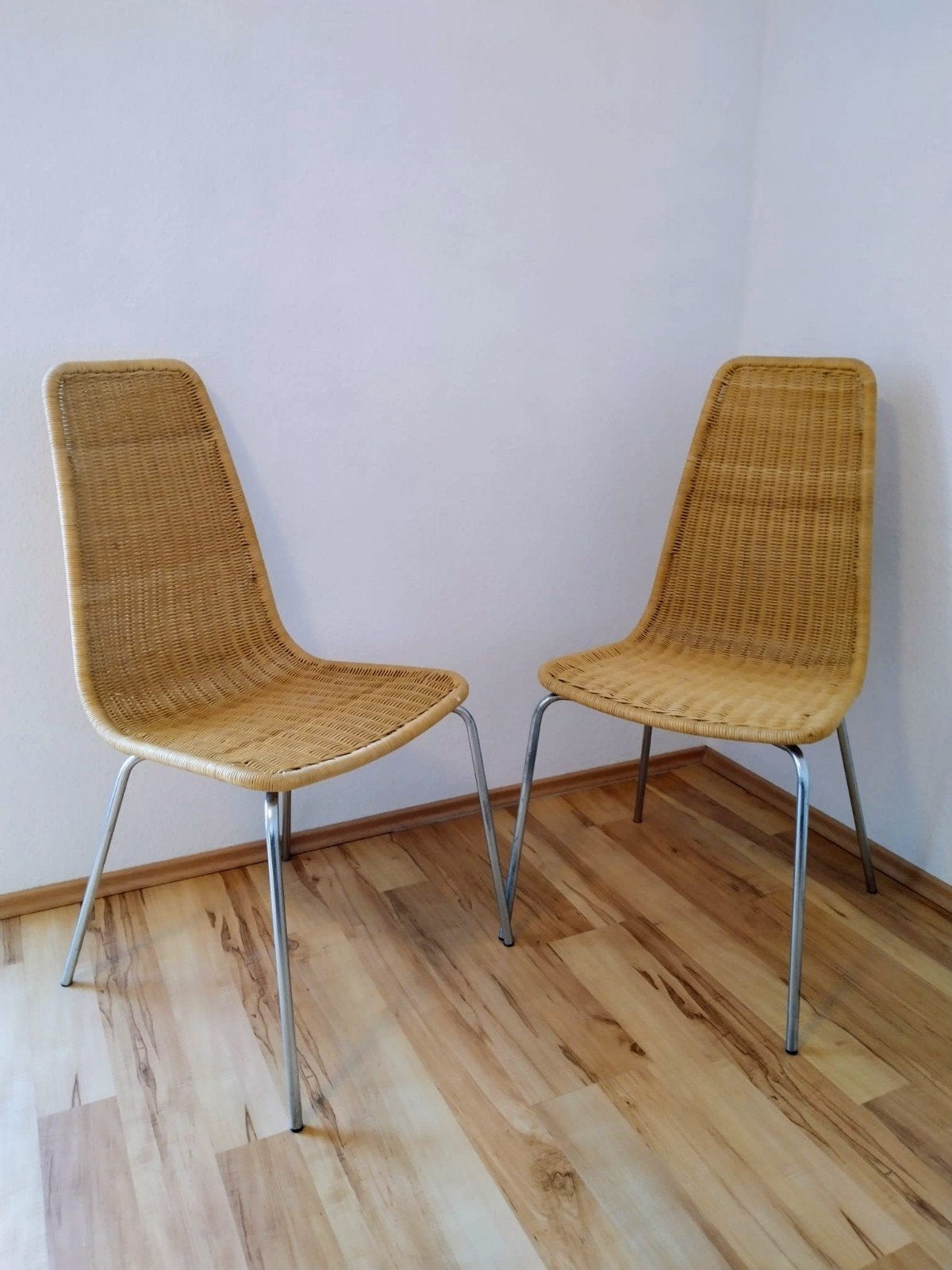2 x Vintage IKEA Linus stoel – rotan & chroom, Ophalen, Twee, Bruin, Scandinavisch, bohemian, modern