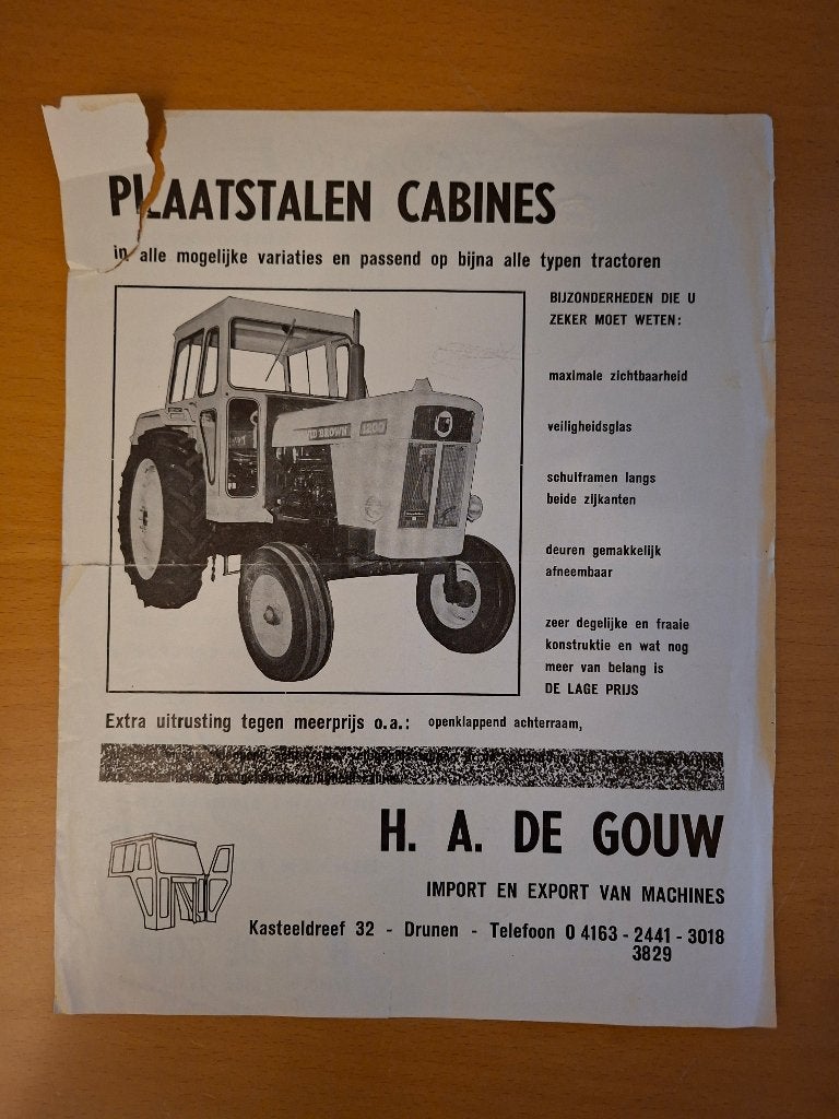 Folder plaatstalen cabines H. A. de Gouw, Ophalen of Verzenden, Gelezen, Tractor en Landbouw