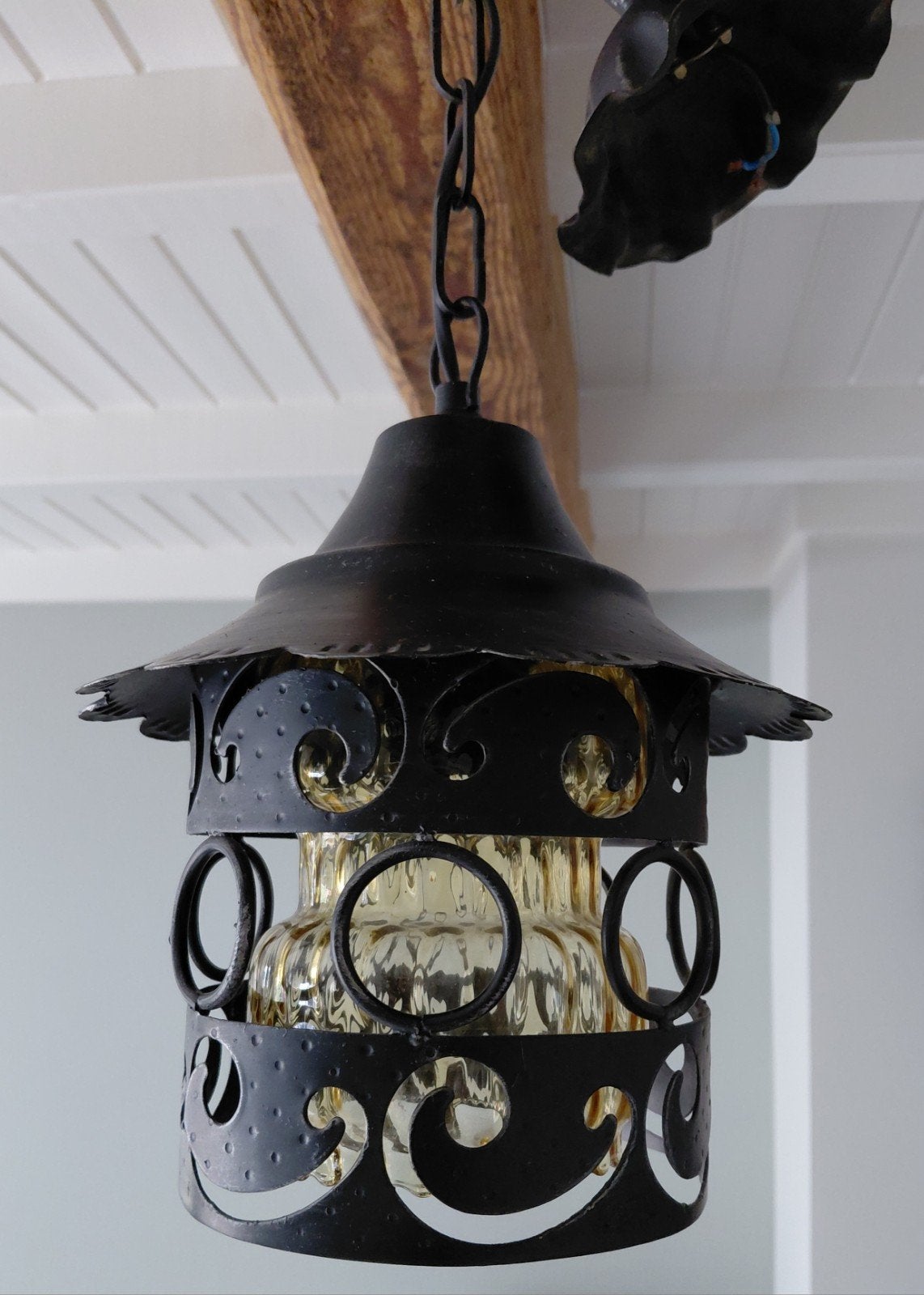 Vintage hanglamp met gekleurd glas, Ophalen of Verzenden, Glas