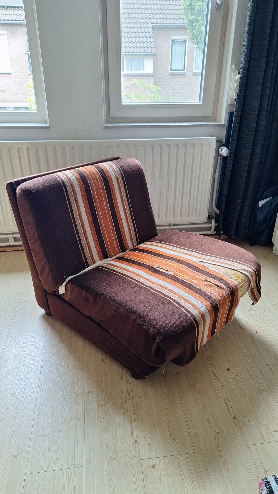 Jaren '70 opklapbed/fauteuil met mooi patroon, Ophalen, Gebruikt, Eenpersoons, Minder dan 150 cm