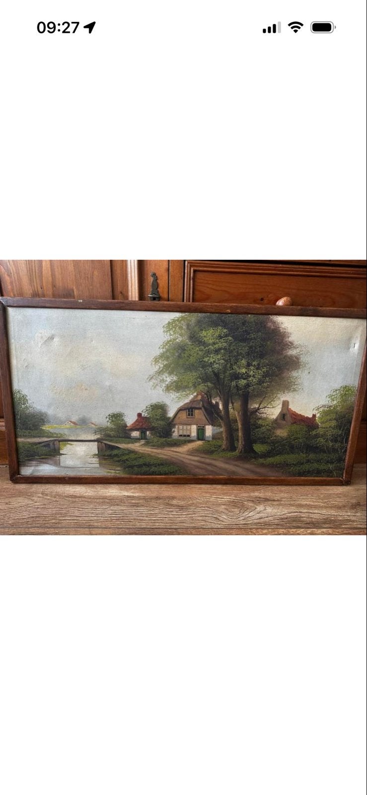 Schilderij Hollands Landschap met Boerderijen en Water, Antiek en Kunst, Kunst | Schilderijen | Klassiek, Nederlandse school, Doek