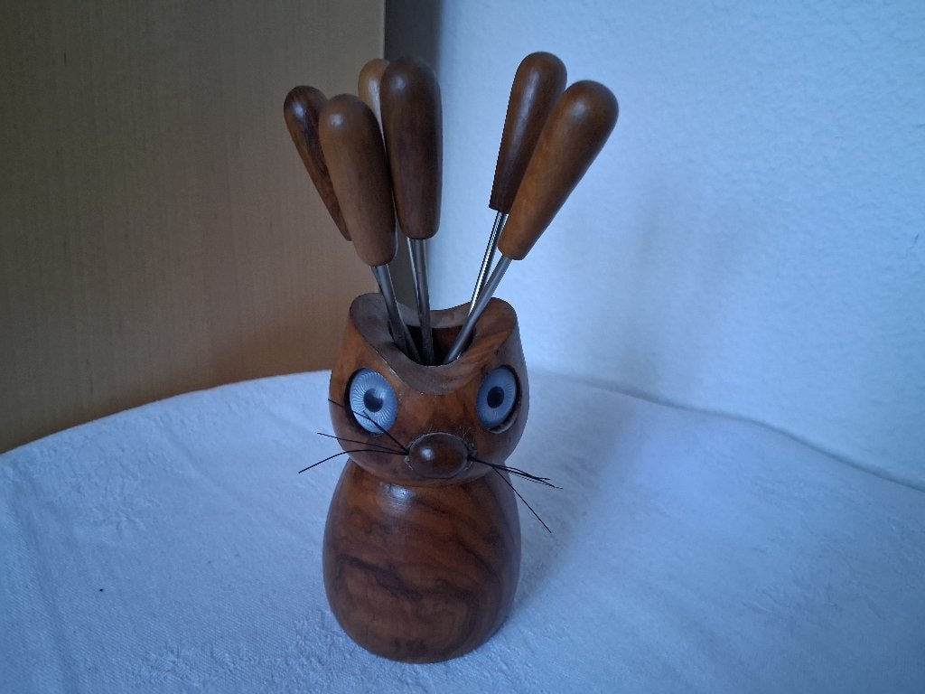 Vintage houder KAT met cocktailprikkers, Ophalen of Verzenden