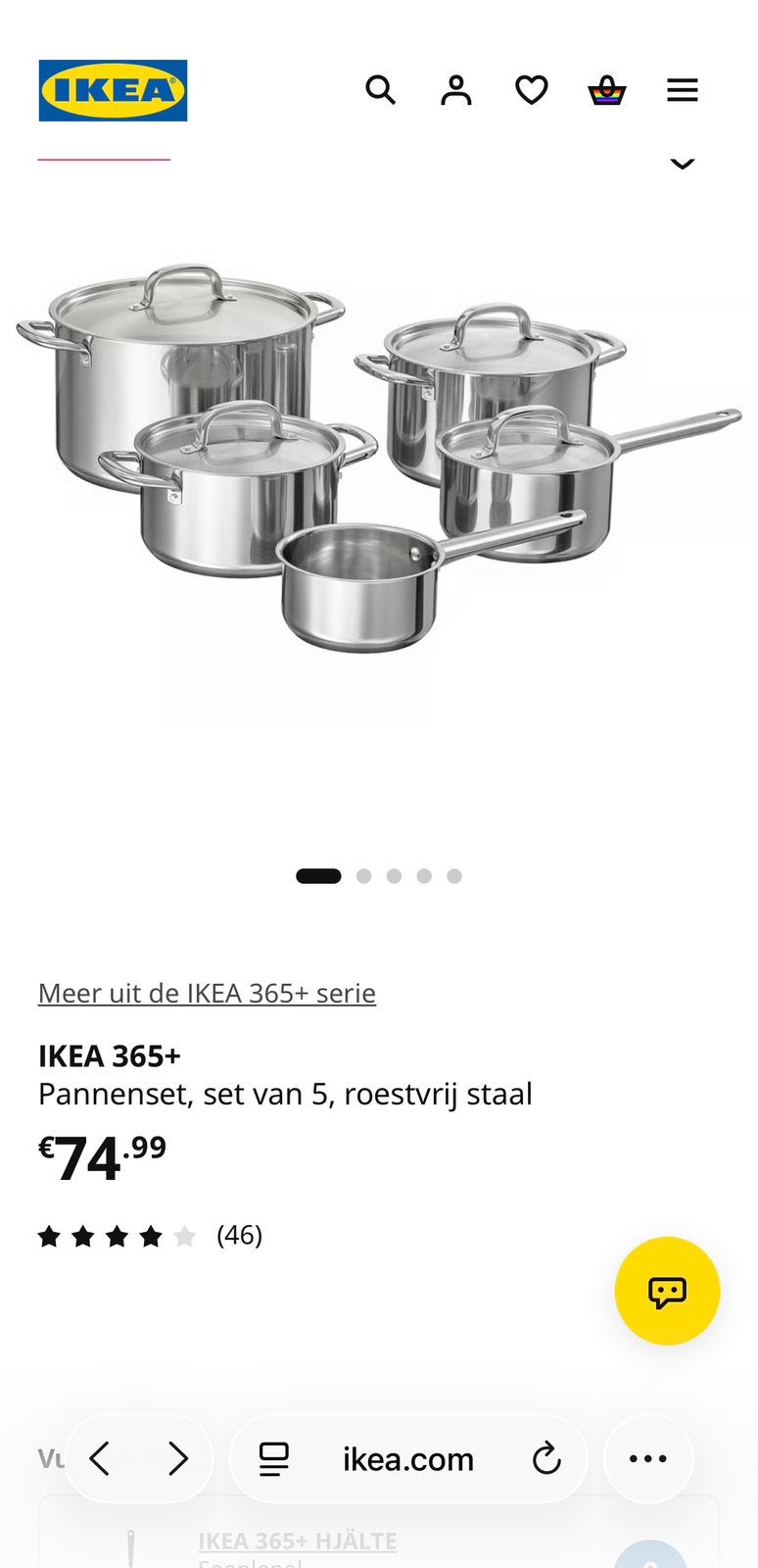 Ikea pannenset 5 delig, Ophalen, Nieuw, IKEA, Rvs