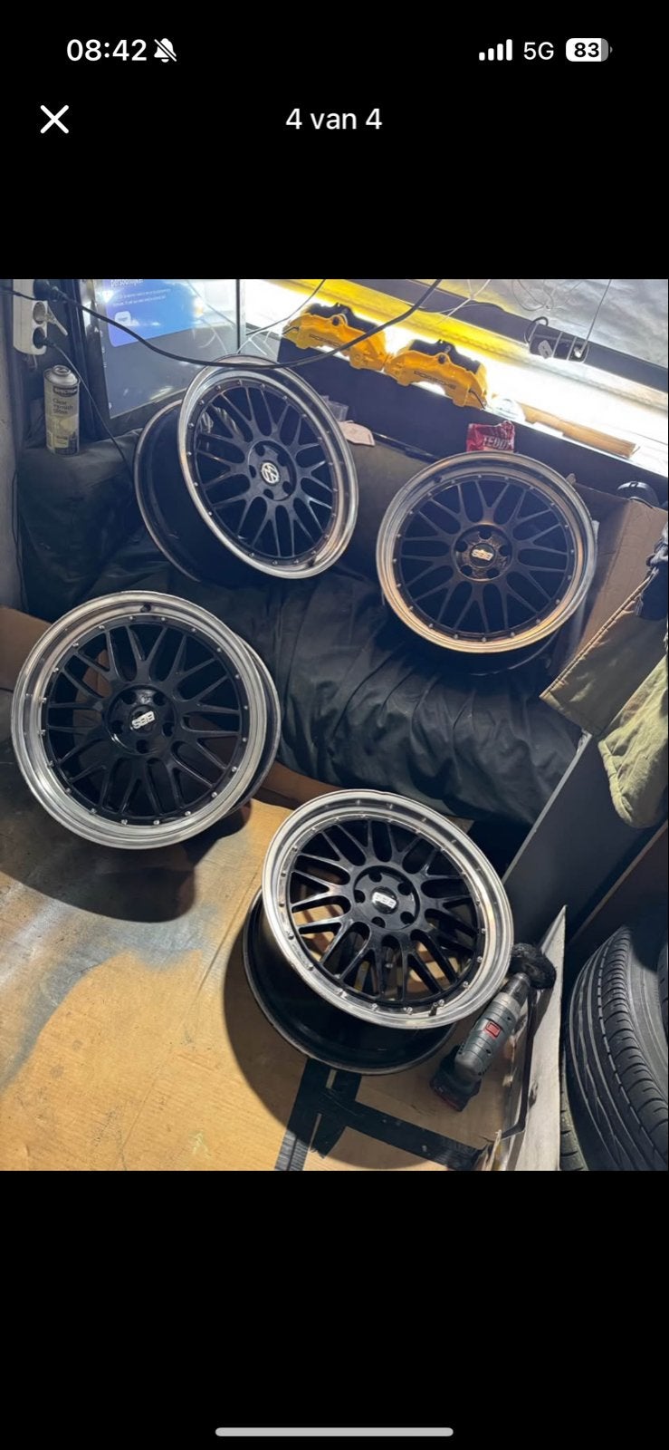 Set van 4 BBS Velgen - Zwart met gepolijste rand, 19 inch, Gebruikt, Velg(en), Ophalen of Verzenden