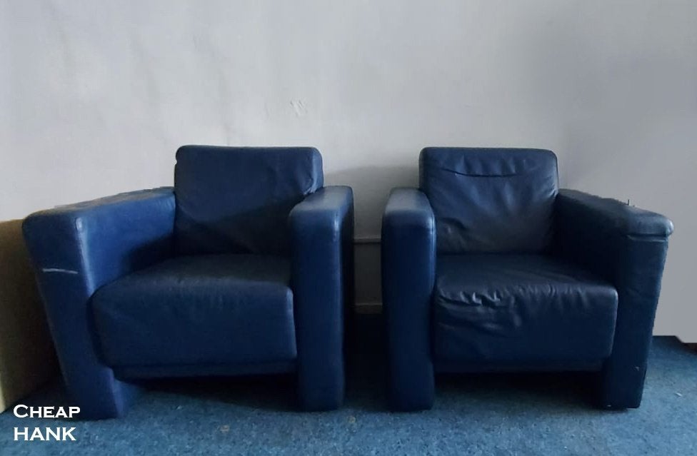 1 blauwe echt lederen fauteuil, Ophalen, Gebruikt, 75 tot 100 cm, Leer