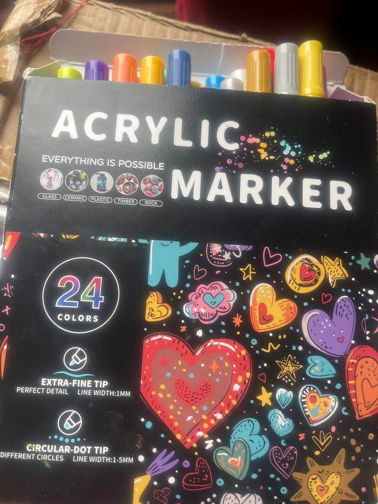 Acryl Marker Set - 24 Kleuren, Extra Fijne Punt, Verzenden, Nieuw, Potlood of Stift