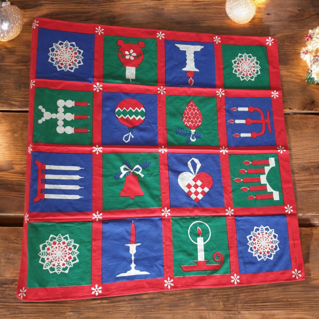 Vintage vierkant Zweeds handgeprint kerst tafelkleed Norah, -, Norah, Vierkant, Zweden