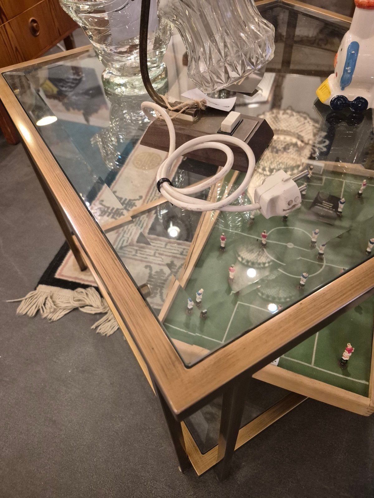 Vintage Salontafel met Glazen Blad met messing rand, Ophalen