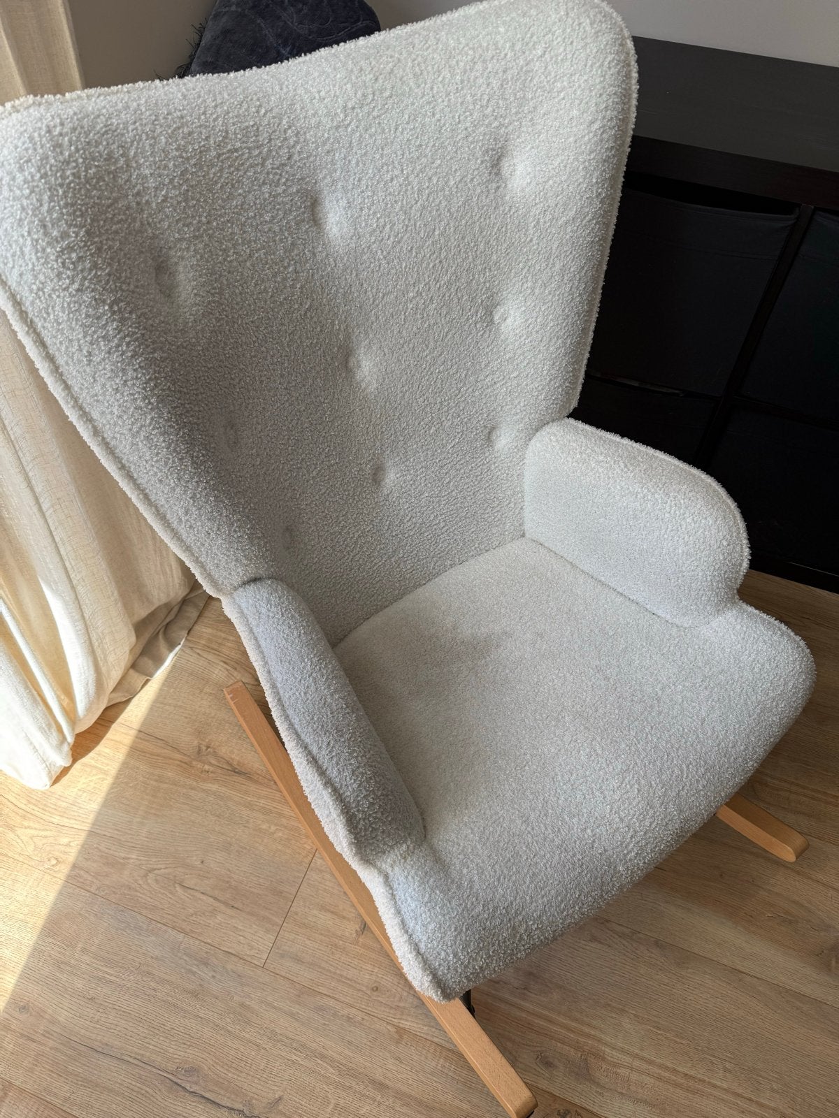 Aemely Schommelstoel Mama - Beige Teddy & Blank Hout, Ophalen, Wit, Zo goed als nieuw, Eén