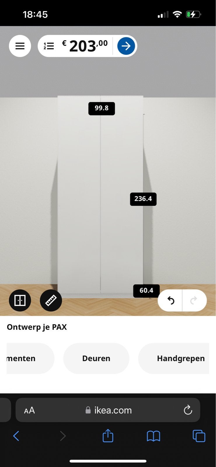 IKEA PAX Kledingkast - Wit, 236x100x58 cm, Ophalen, Overige materialen, 200 cm of meer, 50 tot 100 cm