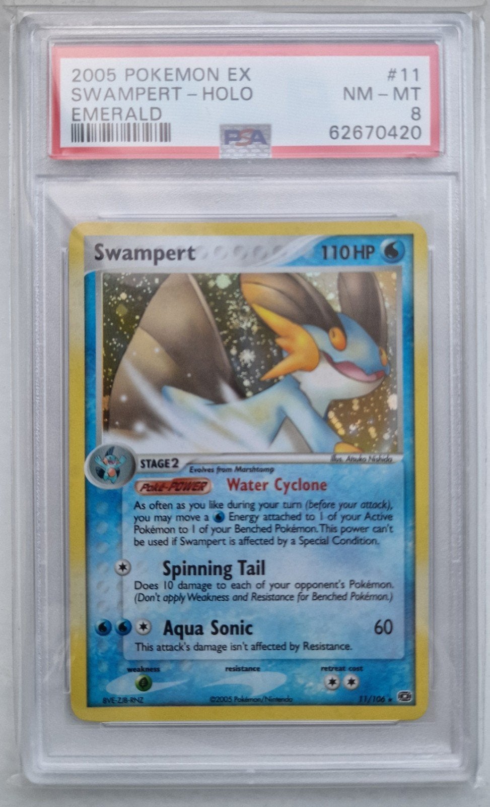 2005 Pokemon EX Emerald Swampert Holo PSA 8, Ophalen of Verzenden, Zo goed als nieuw, Losse kaart, Foil