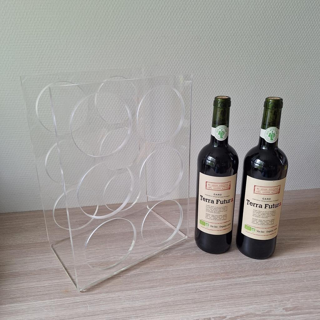 Vintage plexiglas wijnrek wijnhouder voor 6 flessen, Ophalen of Verzenden, Zo goed als nieuw, Kunststof, Minder dan 50 cm