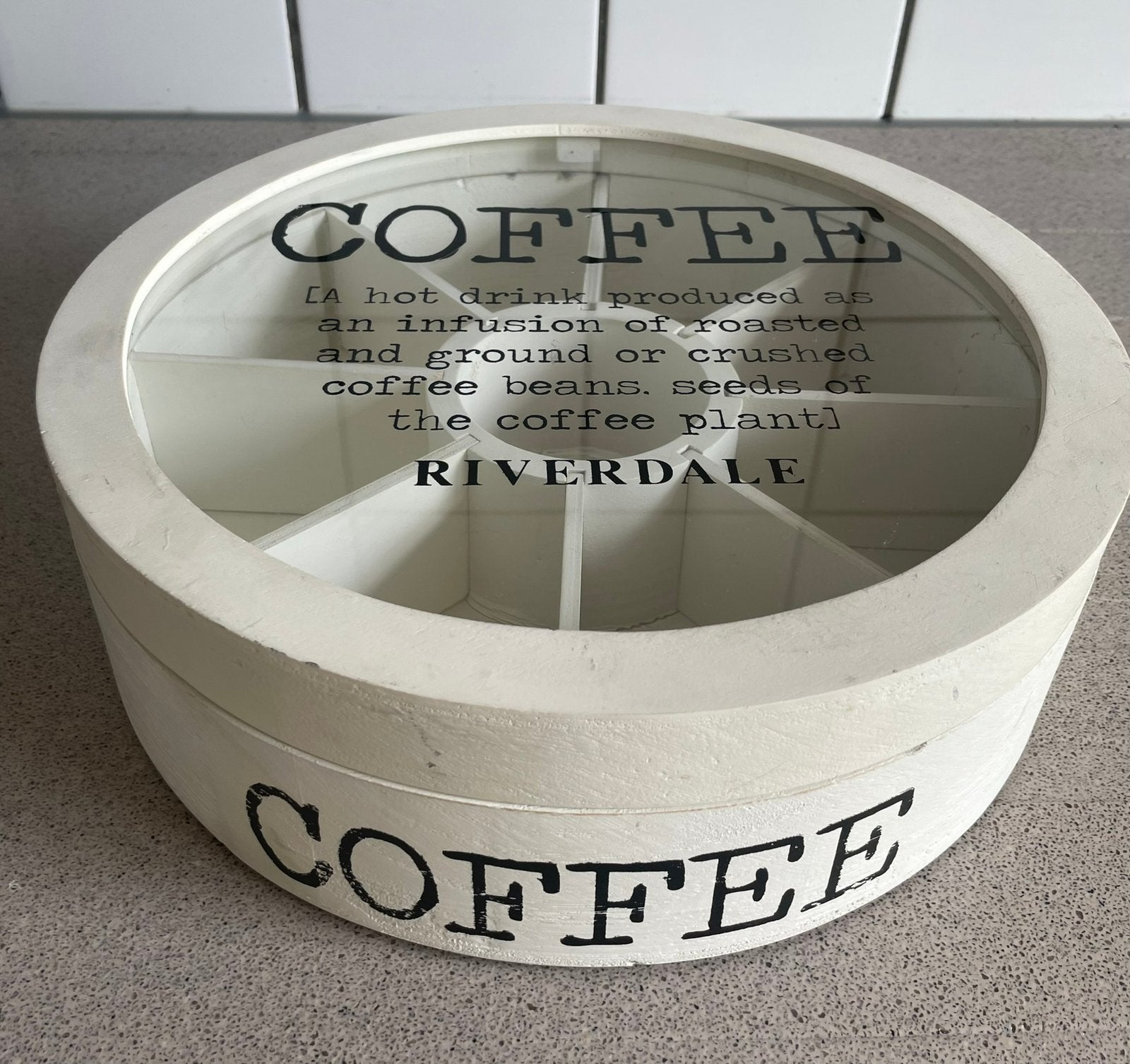 Coffee Riverdale doos coffeebox rond white wit, Ophalen of Verzenden, Zo goed als nieuw
