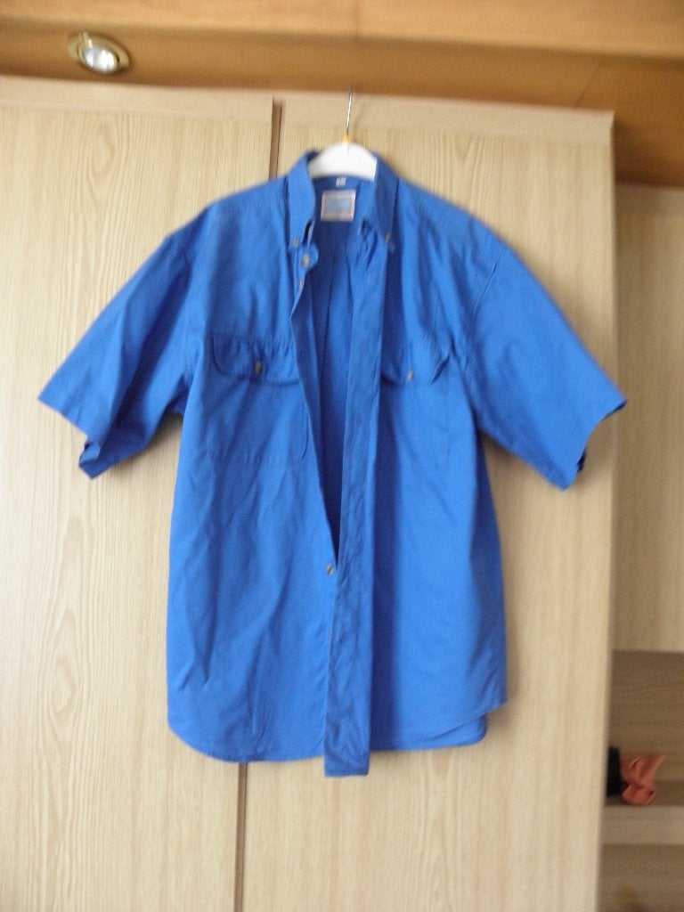 Goedkoop breed blauw katoenen rib overhemd AKMO WORKS mt L, Blauw, Ophalen of Verzenden, Halswijdte 41/42 (L), Akmo Works